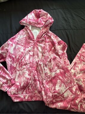 SHEIN Pink Hooded Jacket & Sweats Set- Women's Cozy Zip-Up